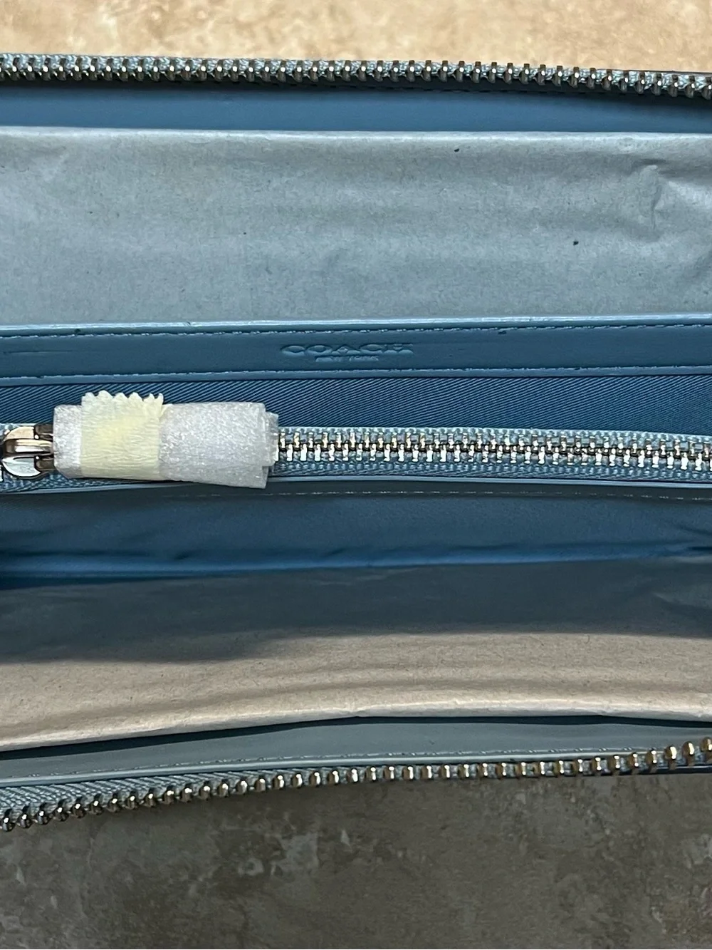 Coach Blue Floral Zip Card Holder with Gold Logo